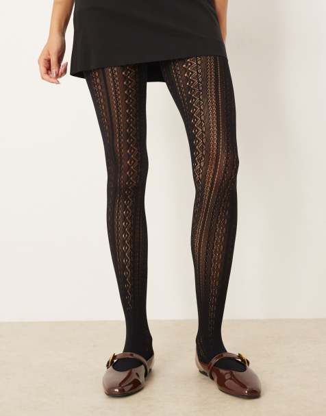ASOS DESIGN pointelle pattern tights in black - view 1
