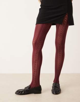 Asos Design Pointelle Pattern Tights In Red