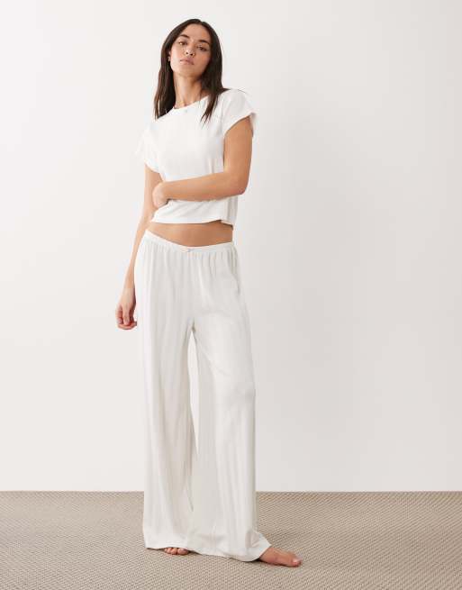 ASOS DESIGN pointelle pyjama baby tee with rosebud trim in white, 4 of 4