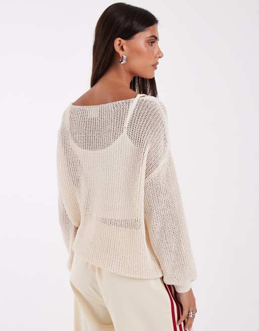 ASOS DESIGN pointelle relaxed-fit trui in ecru, 2 van 4