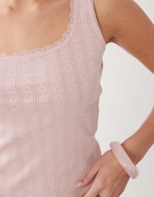 ASOS DESIGN pointelle scoop neck vest in dusty pink, 2 of 4