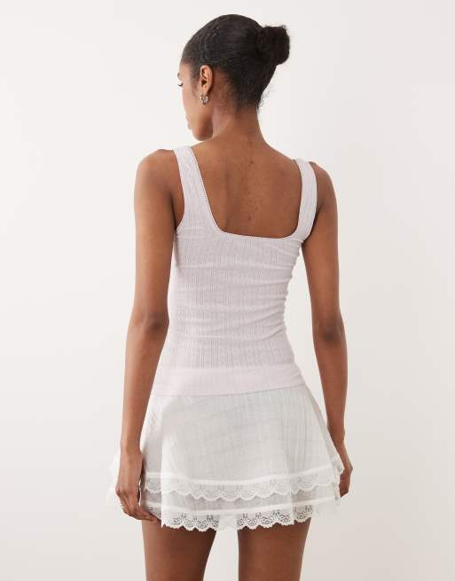 ASOS DESIGN pointelle square neck singlet in lilac, 3 of 4