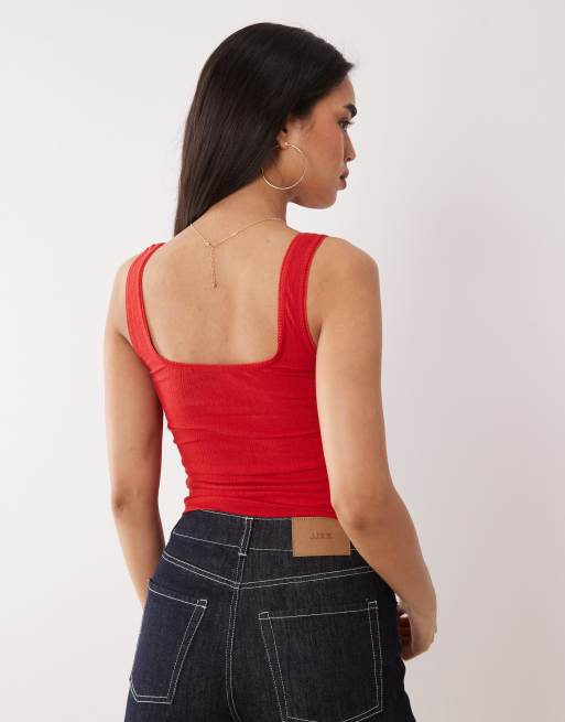 ASOS DESIGN pointelle square neck vest in red, 4 of 4