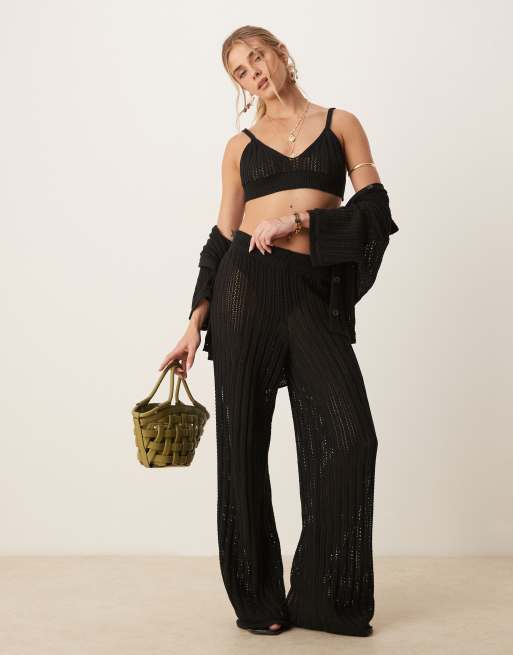 ASOS DESIGN pointelle stitch bralet co-ord in black, 2 of 4