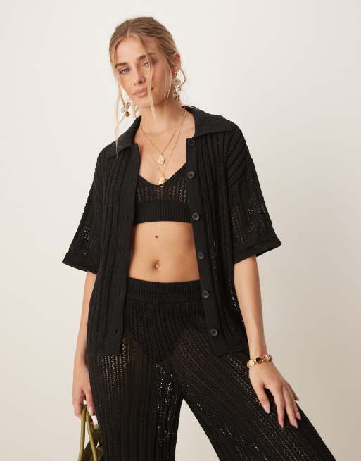 ASOS DESIGN pointelle stitch shirt in black - part of a set , 2 of 4