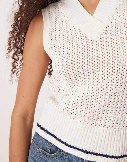ASOS DESIGN pointelle stitch v neck knit tank top with tipping, 3 of 4