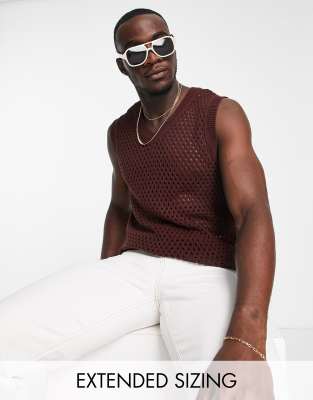 Asos Design Pointelle V-neck Tank In Brown