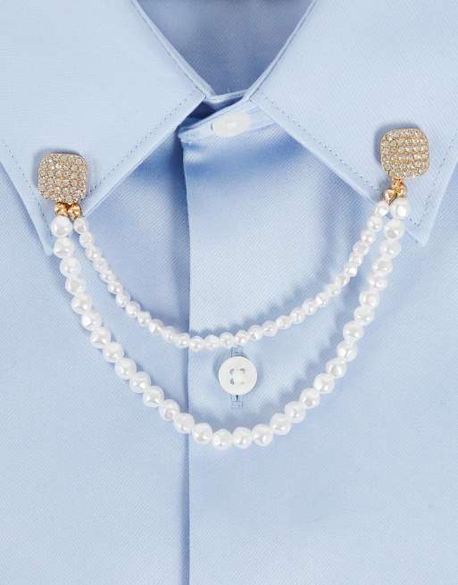 ASOS DESIGN - Pointes de col de fête pavées à perles fantaisie - Doré