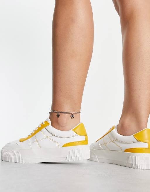 ASOS DESIGN - Pointure large - Duet - Baskets plateforme à lacets - Blanc/jaune, 4 de 4