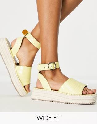 ASOS DESIGN - Pointure large - Joyful - Espadrilles effet croco à semelle plateforme - Jaune pastel | ASOS