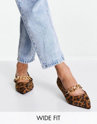 Chaussures larges Pointure large - Lise - Ballerines pointues en velours à détail chaîne - Léopard