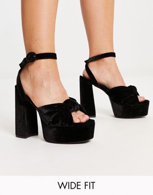 ASOS DESIGN Wide Fit Natia knotted platform heeled sandals in black - ASOS Price Checker
