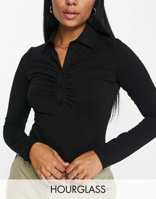 ASOS DESIGN - Poitrines généreuses - Body à fronces et col chemise - Noir