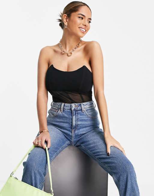 ASOS DESIGN - Poitrines généreuses - Body bandeau style corset - Noir