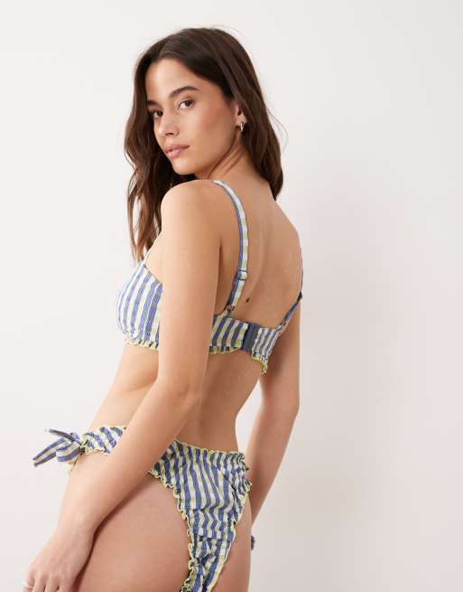 ASOS DESIGN - Poitrines généreuses - Cheri - Haut de bikini à carreaux - Citron vert, 3 de 4