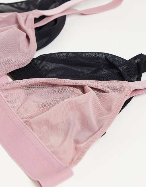 ASOS DESIGN - Poitrines généreuses - Lot de 2 soutiens-gorge triangle en tulle - Rose et noir, 4 de 4