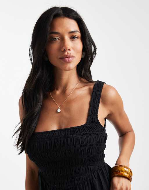 ASOS DESIGN - Poitrines généreuses - Selina - Robe d'été de plage courte à fronces - Noir, 3 de 4