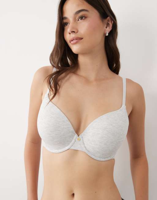 ASOS DESIGN - Poitrines généreuses - Soutien-gorge côtelé invisible avec bonnets moulés - Gris chiné , 3 de 4