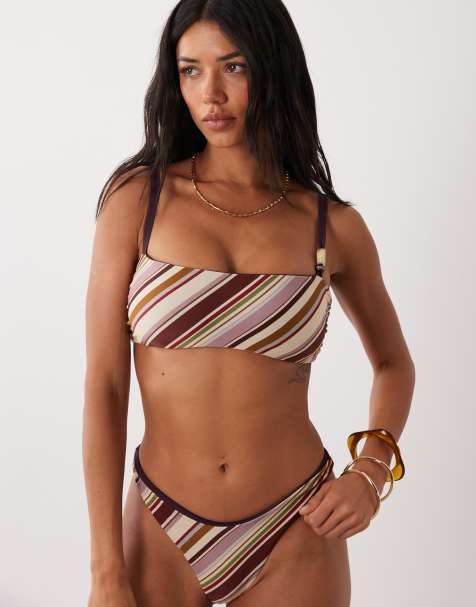 ASOS DESIGN - Poitrines généreuses - Susie Sue - Haut de bikini court réversible à rayures avec perle en résine - Prune de Damas - view 1