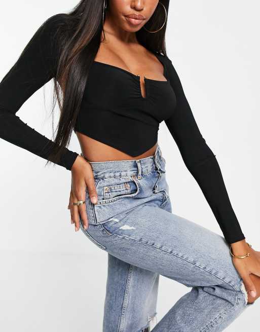 ASOS DESIGN - Poitrines généreuses - Top à encolure carrée et ourlet en pointe - Noir, 3 de 4