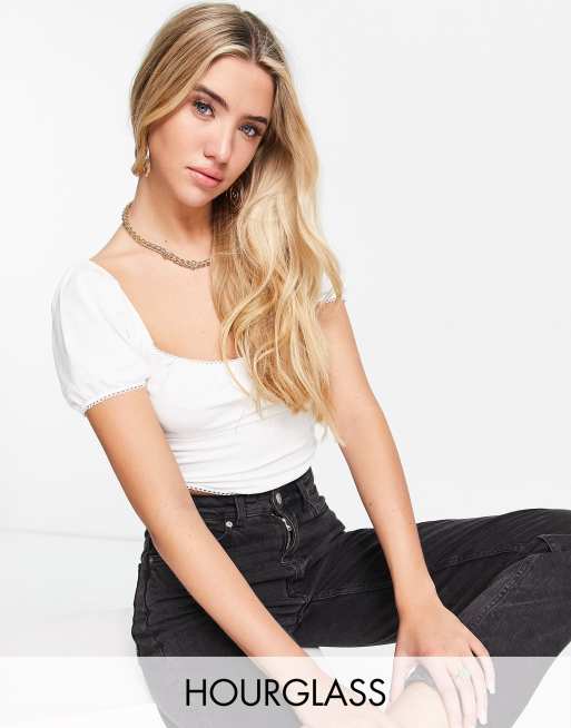 ASOS DESIGN - Poitrines généreuses - Top tendance folk avec ourlet en pointe - Blanc