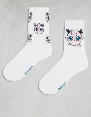 Asos Design Pokémon 2 Pack Socks With Jigglypuff Embroidery In White