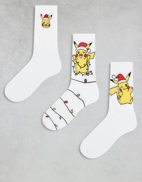 ASOS DESIGN Pokémon  3 pack socks with Christmas graphic in white - view 1