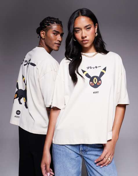 ASOS DESIGN – Pokémon – Beige, tvättad t-shirt i oversize och unisex-modell med Umbreon-tryck - view 1