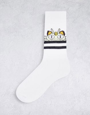ASOS DESIGN Pokemon Meowth sports socks in white (200801000)