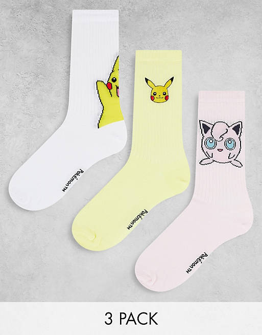 Confezione da 3 paia di calzini a coste Pokémon Pikachu Asos Donna Abbigliamento Intimo Collant 