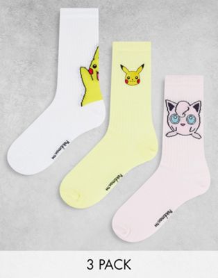 ASOS DESIGN - Pokemon Pikachu - Lot de 3 paires de chaussettes côtelées mi-hautes - Multicolore
