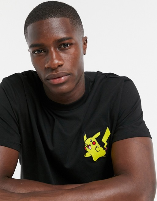 ASOS DESIGN Pokemon relaxed t-shirt with Pikachu embroidery in black