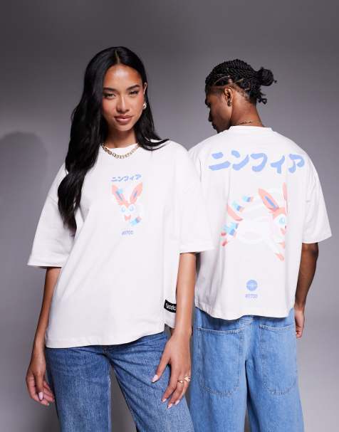 ASOS DESIGN – Pokémon – Rosa, tvättad t-shirt i oversize och unisex-modell med Sylveon-tryck - view 1