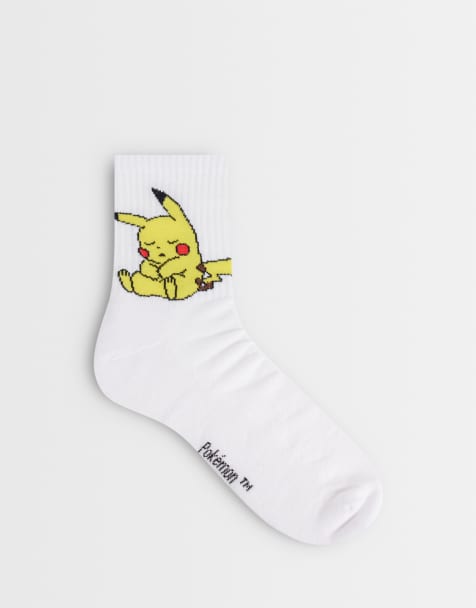 ASOS DESIGN Pokemon socks with Pikachu graphic in white - view 1
