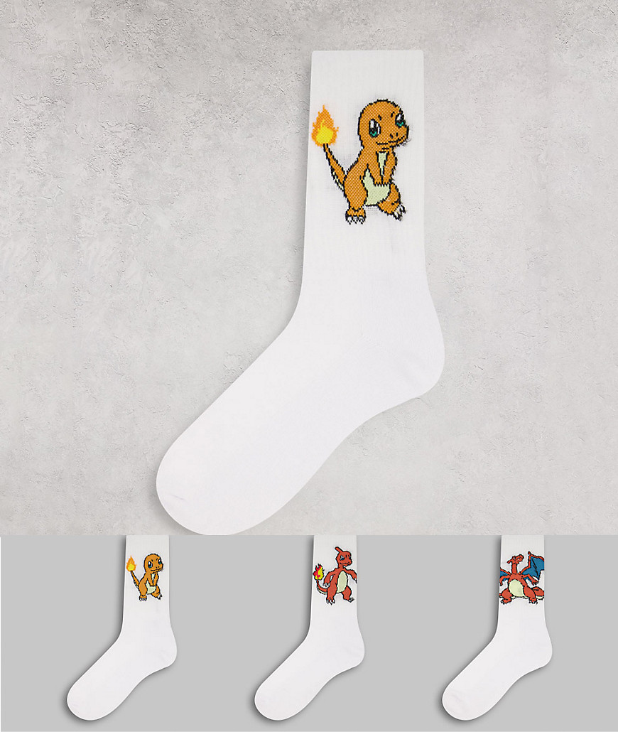 ASOS DESIGN Pokémon sports sock with charizard evolution design 3 pack-White