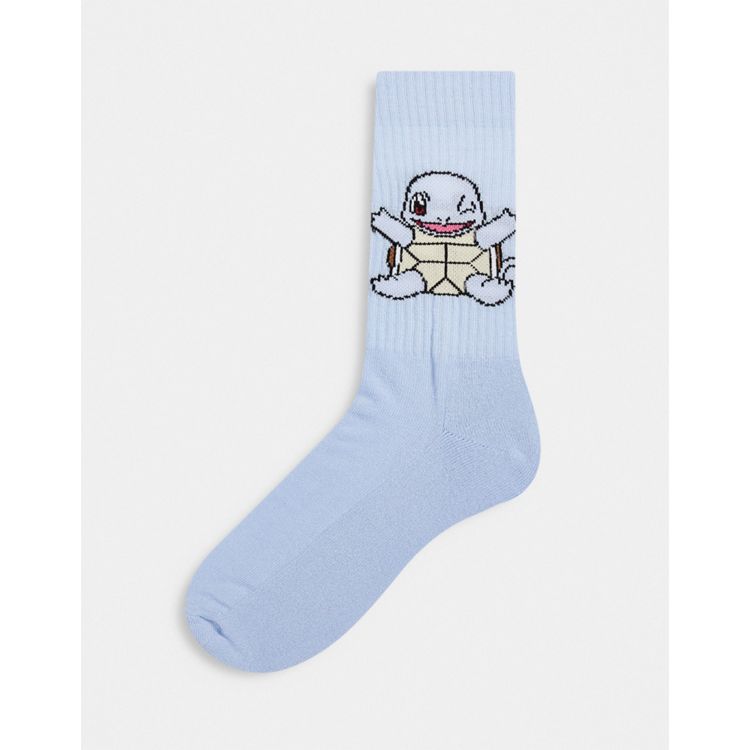 ASOS DESIGN - Chaussettes de sport Pokémon à carreaux - Blanc et bleu
