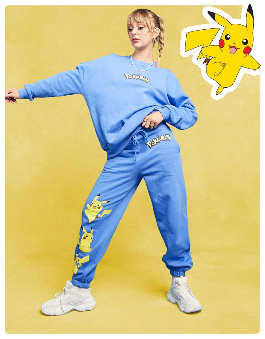 ASOS DESIGN Pokemon sweatpants with Pikachu graphic print in bright blue - part of a set
