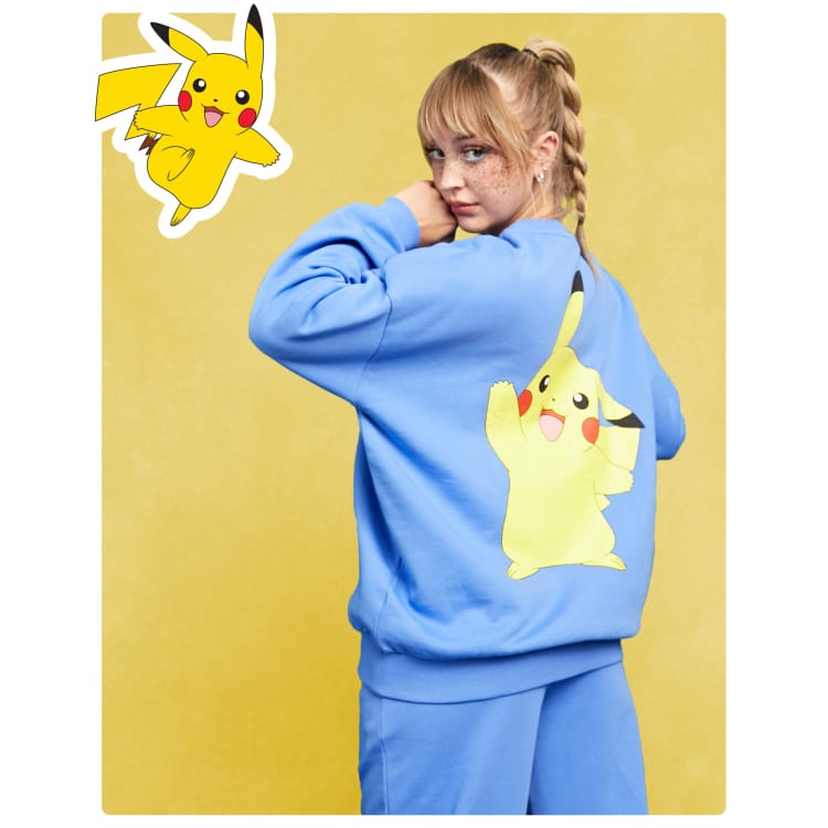 ASOS DESIGN Pokemon sweatshirt with Pikachu graphic print in bright blue -  part of a set | ASOS