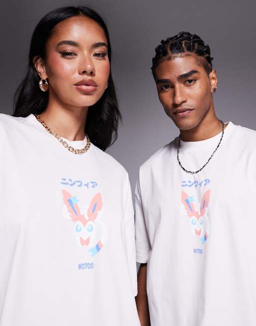 ASOS DESIGN - Pokémon - T-shirt unisex oversize rosa con stampe "Sylveon", 4 di 4