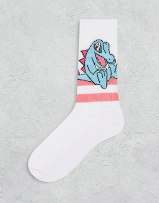 ASOS DESIGN Pokemon Totodile sports socks in white
