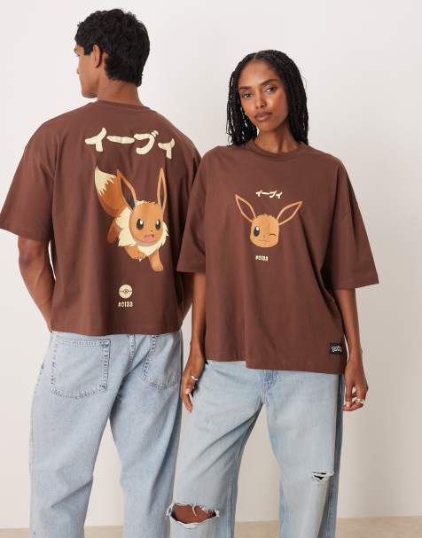 ASOS DESIGN Pokemon Unisex boxy oversized t-shirt with Eevee print in brown - view 1