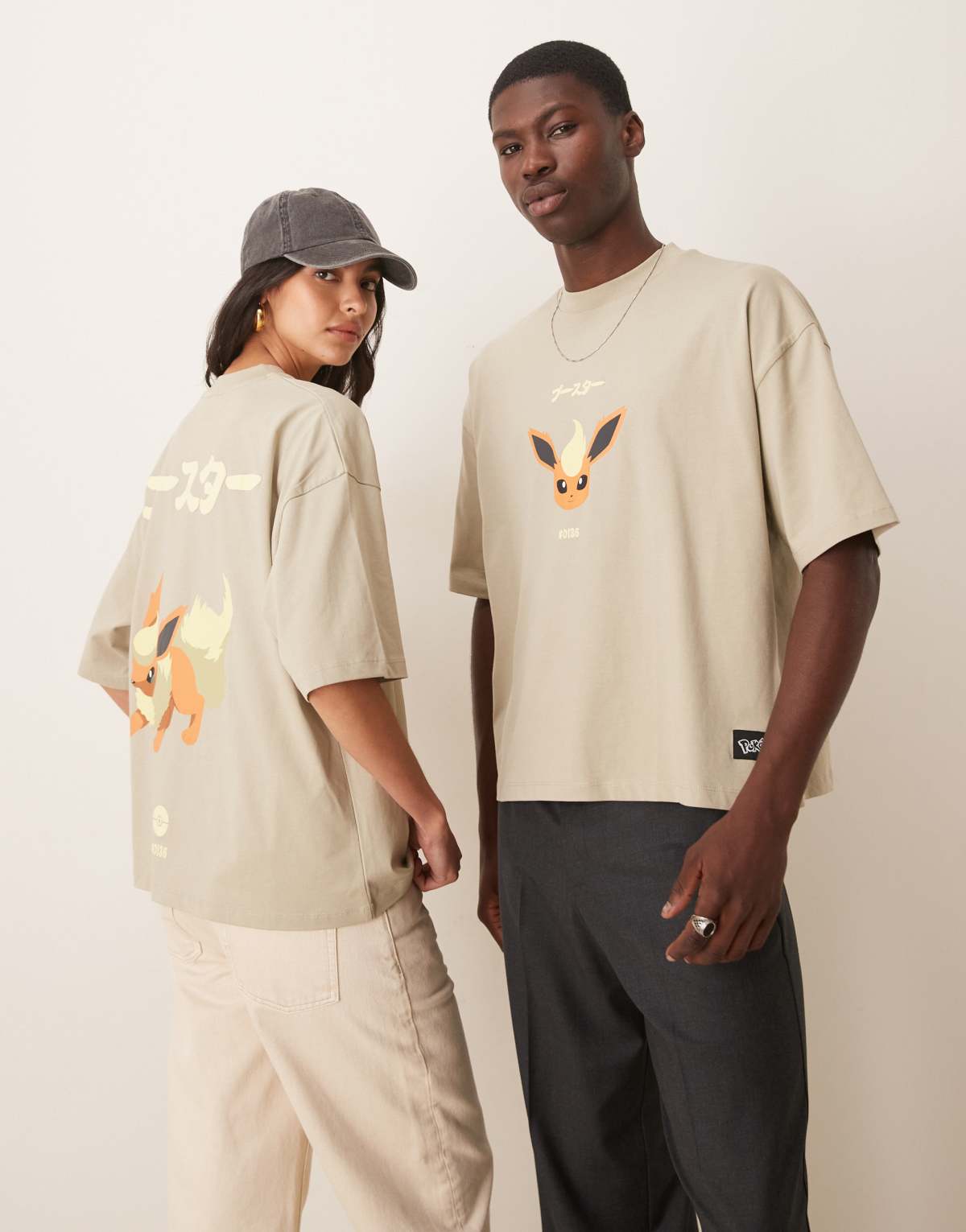 ASOS DESIGN Pokemon unisex boxy oversized t-shirt with Flareon print in washed grey