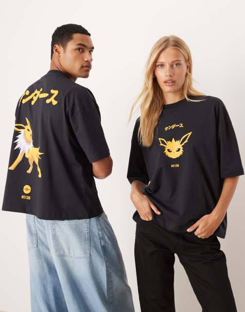 ASOS DESIGN Pokemon unisex boxy oversized T-shirt with Jolteon print in washed black - view 1