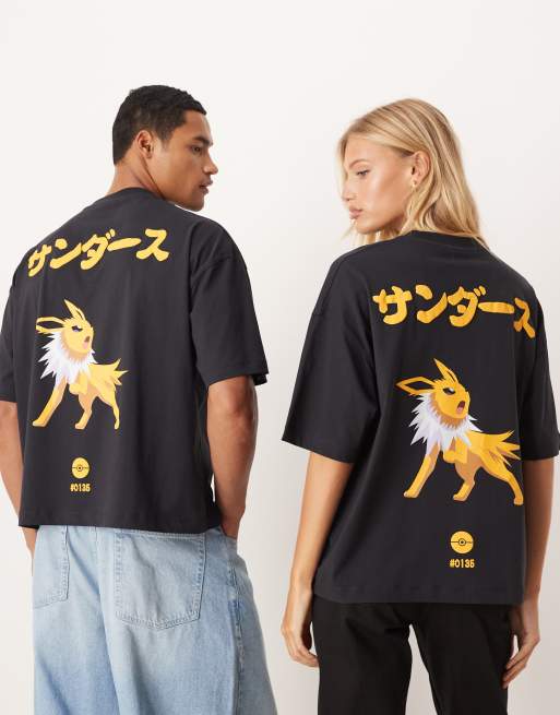 ASOS DESIGN Pokemon unisex boxy oversized T-shirt with Jolteon print in washed black, 4 of 4