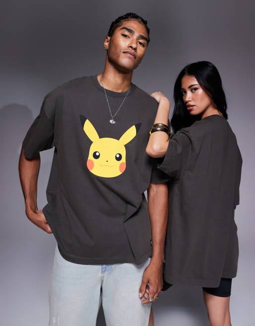 ASOS DESIGN – Pokémon – Unisex – Oversize-T-Shirt in verwaschenem Schwarz mit Pikachu-Prints, 2 von 4