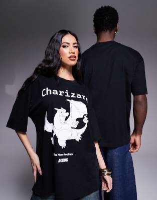 ASOS DESIGN Pokemon unisex oversized T-shirt with Charizard prints in black