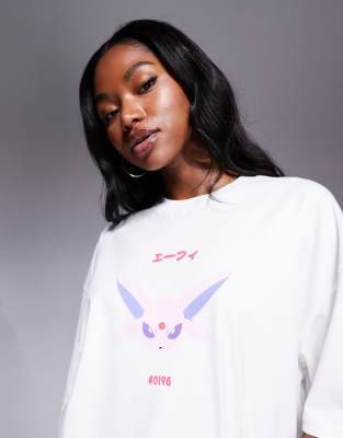 Asos Design Pokémon Unisex Oversized T-shirt With Espeon Prints In White
