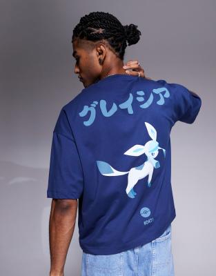 Asos Design Pokémon Unisex Oversized T-shirt With Glaceon Prints In Blue