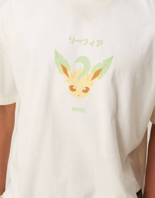 ASOS DESIGN Pokemon unisex oversized T-shirt with Leafeon prints in stone
