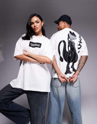 Asos Design Pokemon Unisex Oversized T-shirt With Mewtwo Prints In White